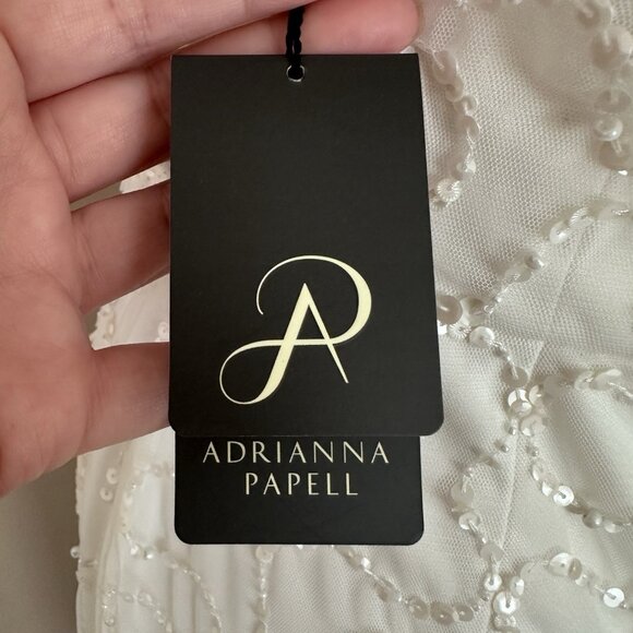 NWT Adrianna Papell White Dress $249 Flutter Sleeve Bridal Shower Women 4 Sequin - Picture 12 of 15